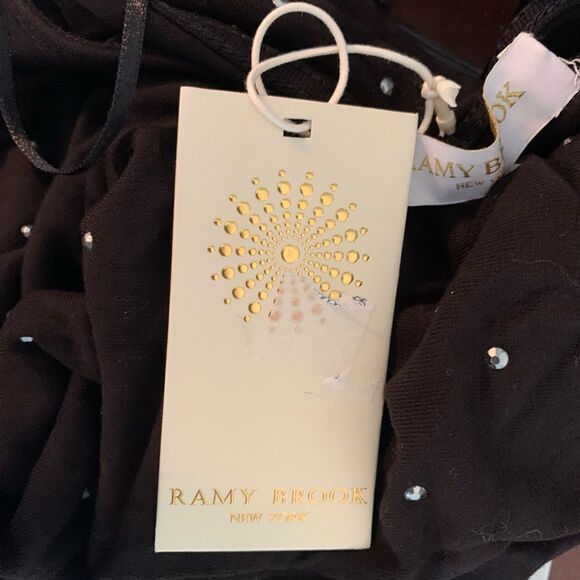 NWT New RAMY BROOK Alice One Shoulder Jersey Dressy Top Black Silver Studs M - Picture 4 of 5